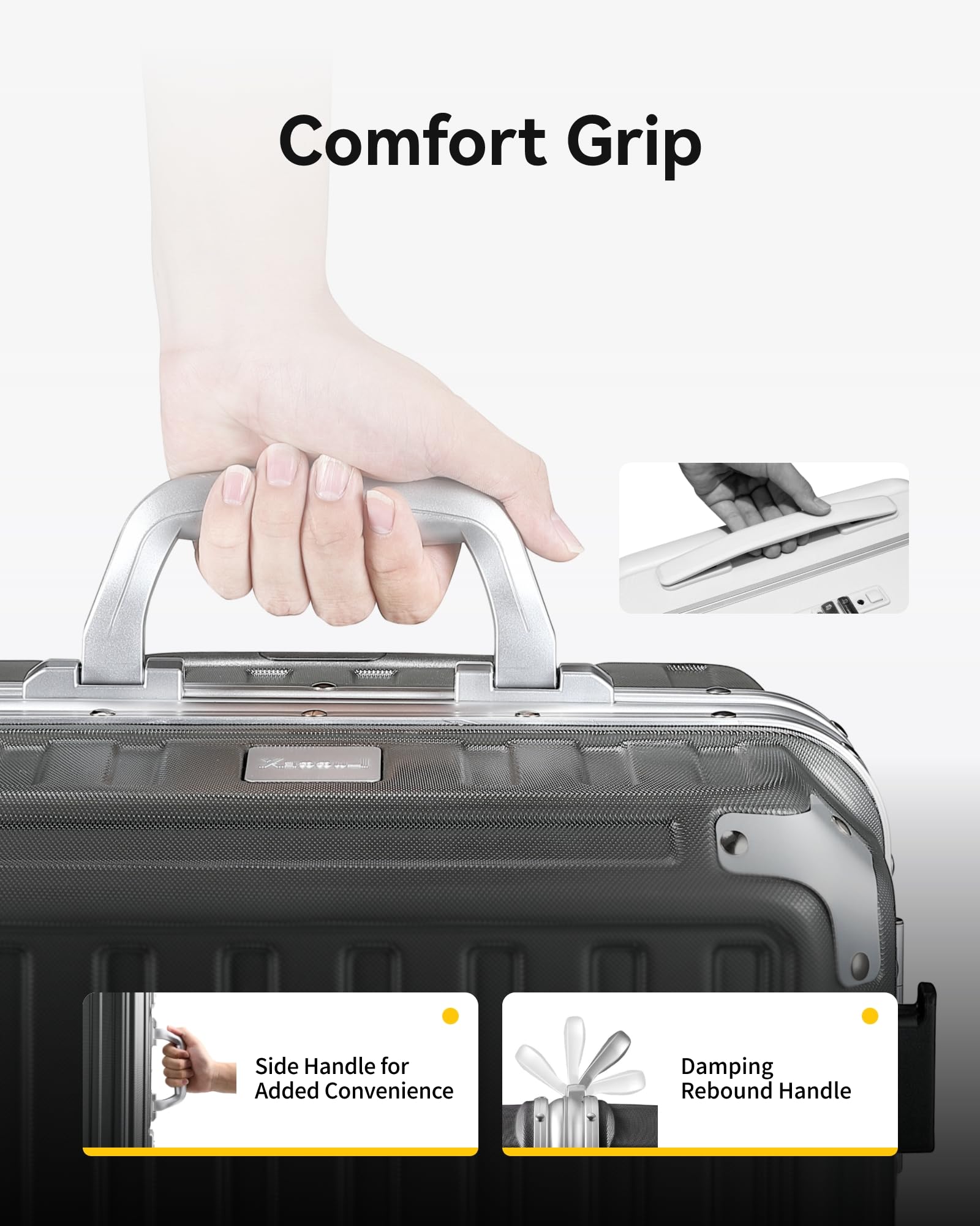 LUGGEX Checked Suitcase with Spinner Wheels, 28 Inch Aluminum Frame Zipperless Polycarbonate Hard Shell Suitcase, Charcoal Metallic