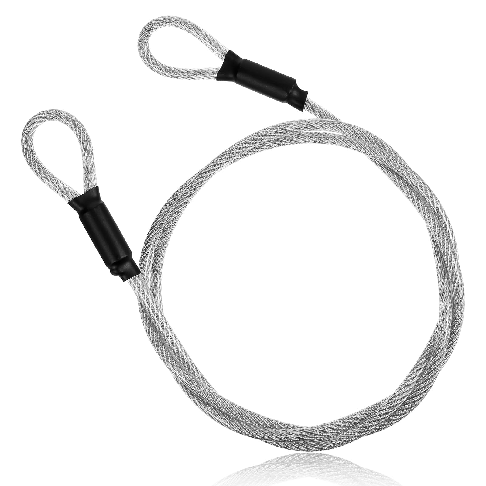 4FT 5mm Stainless Steel Double Loops Cable Lock With Flexible Wire Braided Lanyard for Outdoor Gates, Clothesline, U Lock, Padlock and Disc Lock