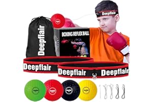 Deepflair Boxing Reflex Ball, Boxing Reflex Ball Set with Adjustable Headband Agility Punching Speed for Adults and Kids