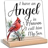 Memorial Gifts for Loss of Son, I Have An Angel in Heaven I Call Him My Son Acrylic Decorative Sign, Sympathy Gifts, Bereavement Gifts for Loss of Son