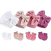 BQUBO Newborn Baby Hats Mittens Set Hospital Hat Beanie Infant Bow Hats Baby Gloves No Scratch Mittens for 0-6 Months