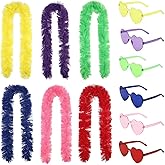 Feather Boas Artificial Fluffy Boas Bulk Decoration 6Pcs,Sunglasses 6 Pcs,Party pack Favors for Wedding Birthday Christmas
