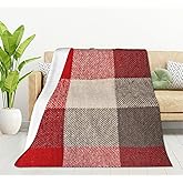 HGOD DESIGNS Plaid Red Grey Tartan Material As Fuzzy Stripes Blanket s for Women and Men, Soft Warm Throw Blanket and Fleece Flannel Blanket for Couch Bed Living Room Decor 50x60 Inch