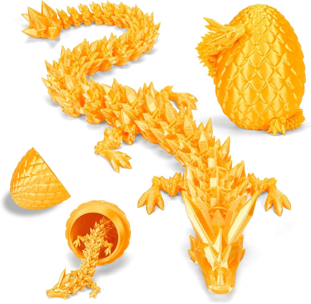 YILCER 12 inch Dragon 3D Printed Dragon Egg Safe Eco Fidget Toy Gold