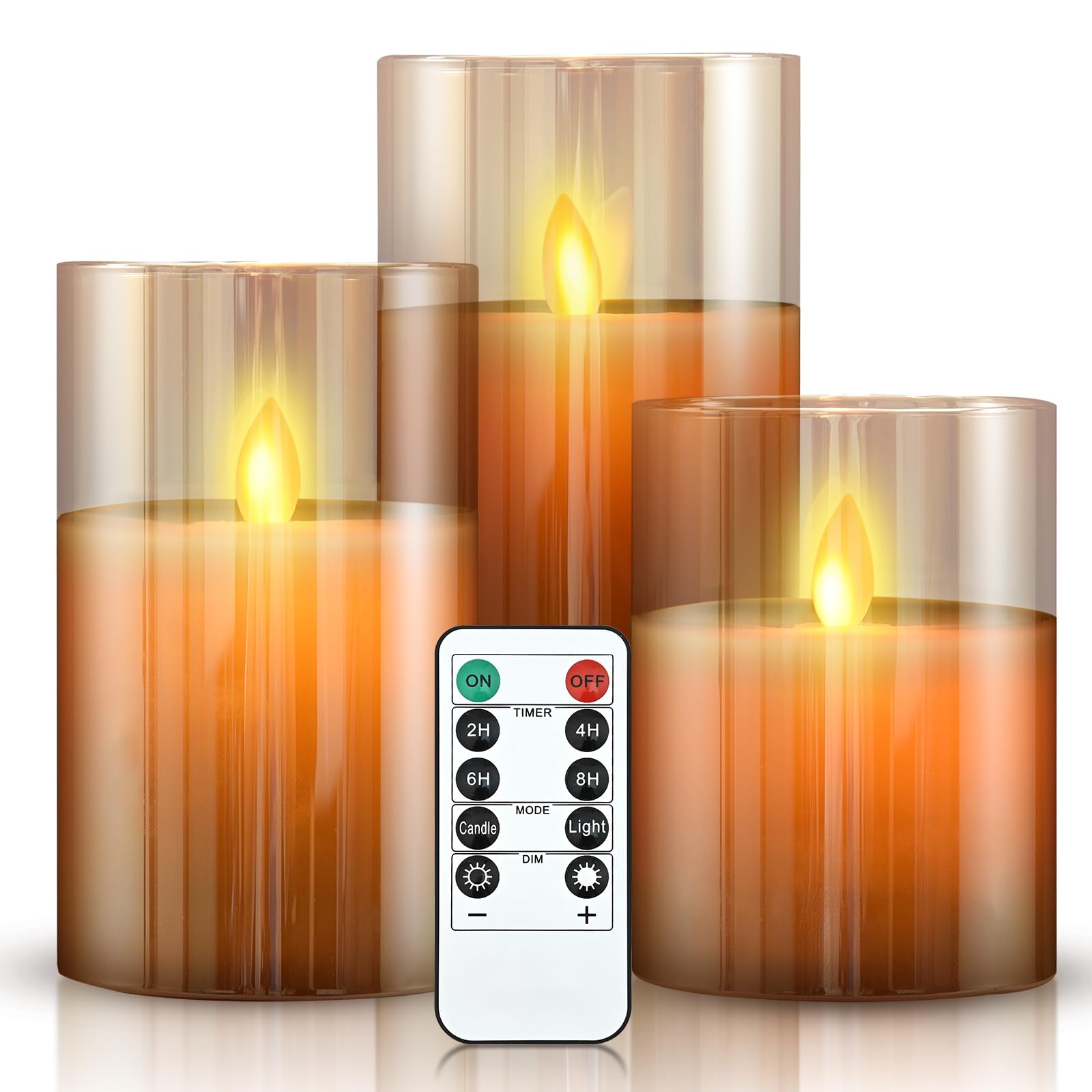cimetech LED Flameless Candles, 3pcs Golden Glass Lights Real Wax Flicker Realistic Bright Pillar Candles with 10-Key Remote Control, 24-Hour Timer Function for Home Outdoor (Gold) — image 1