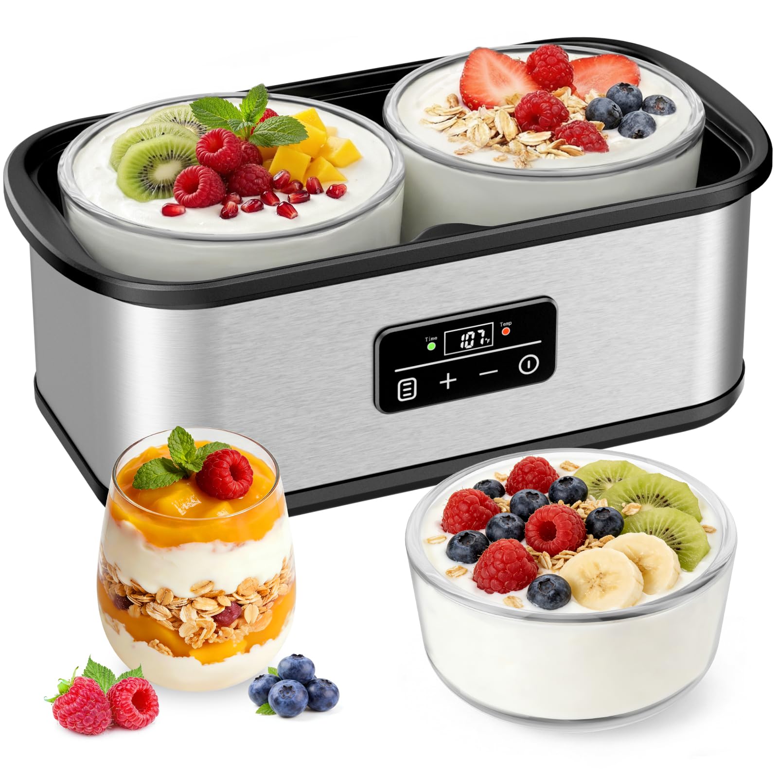 Photo 1 of Yogurt Maker with Two Containers, Yogurt Maker Machine with Adjustable Temperature & Time Control, Automatic Shut-Off & Constant Temper for Homemade Probiotic Yogurt, Promoting Gut Health