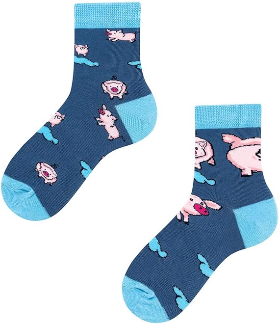 TODO Colours Pig Socks Kids Little Piggy Kids Motif, Colourful, Funny Animal Socks for Girls