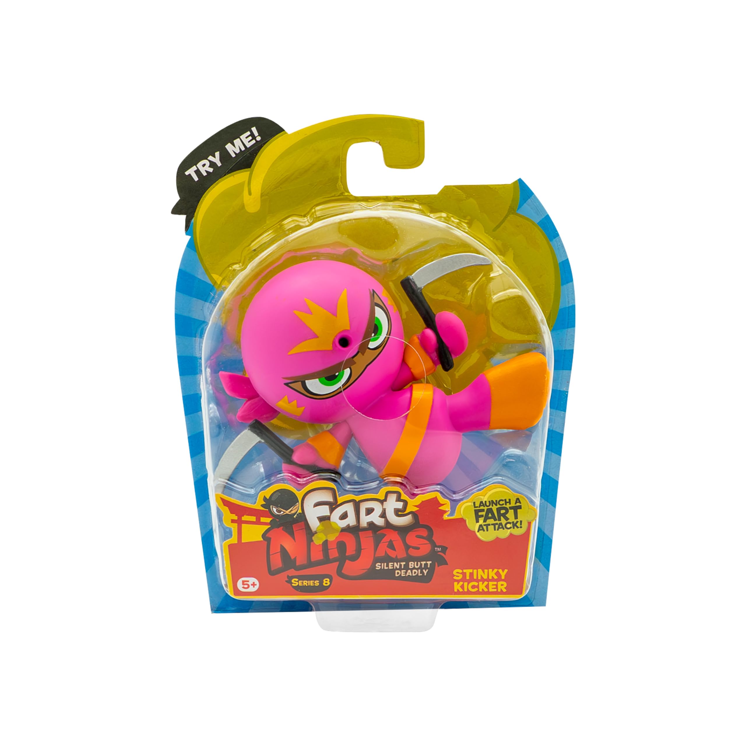 Fart Ninja | Stinky Kicker Series 8 Collectible Figures | 10 Hilariously Realistic Fart Sounds | Ages 5+ Gifts & Toys 8 to Collect, Pink, Mini