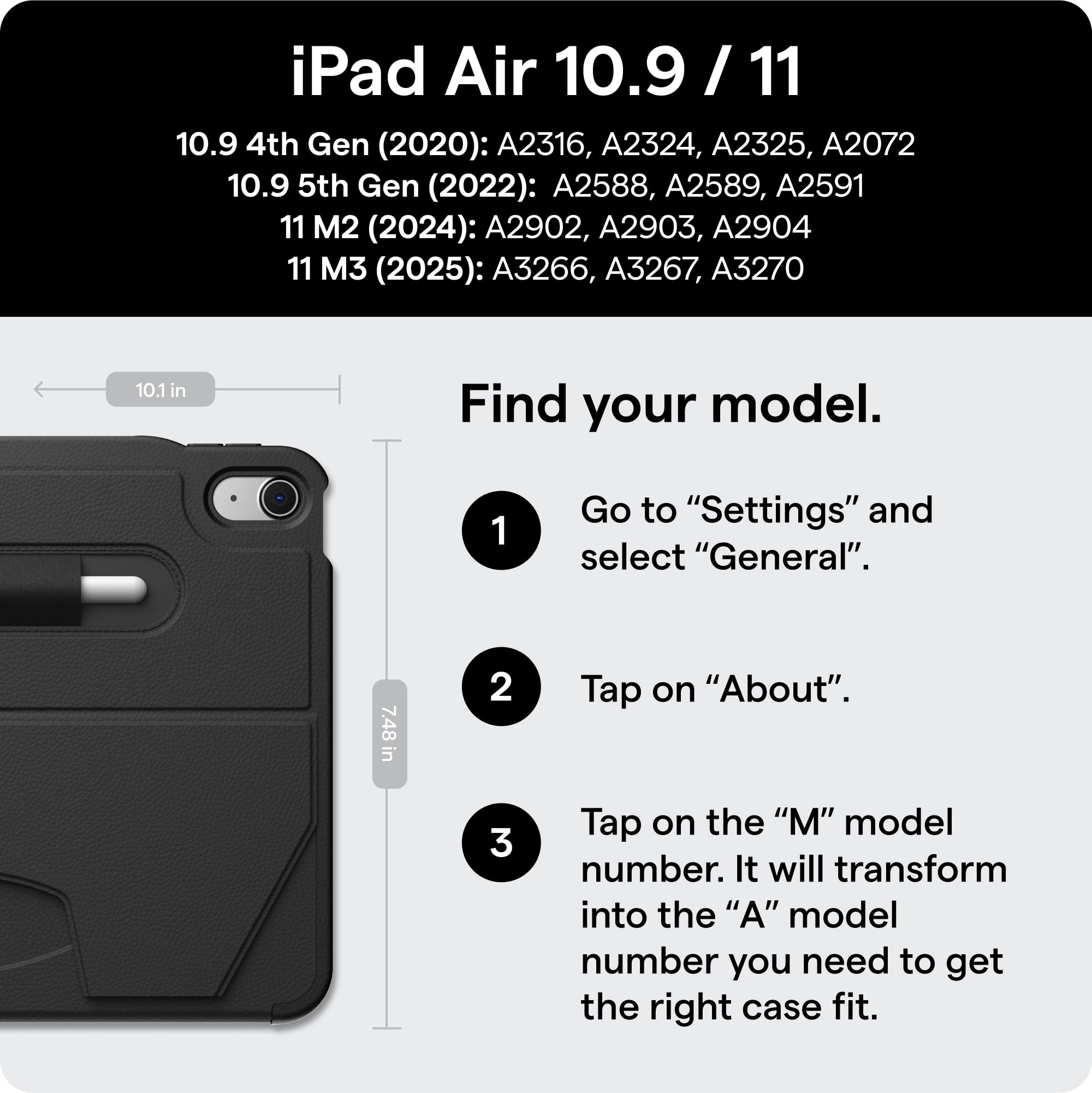 ZUGU CASE for iPad Air 11 (M3 2025 / M2 2024) iPad Air 4 & 5 10.9 Inch (2020/2022) - Protective, Ultra Thin, Magnetic Stand, Sleep/Wake Cover with Apple Pencil Charging & Storage - Black