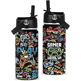 Gaming Gifts for Gamer Boys, 16oz Game Water Bottle for Kids, Gaming Controller Insulated Stainless Steel Tumbler, Birthday Gifts for Gamer Boys Kids Teen Adults Gamings Cup