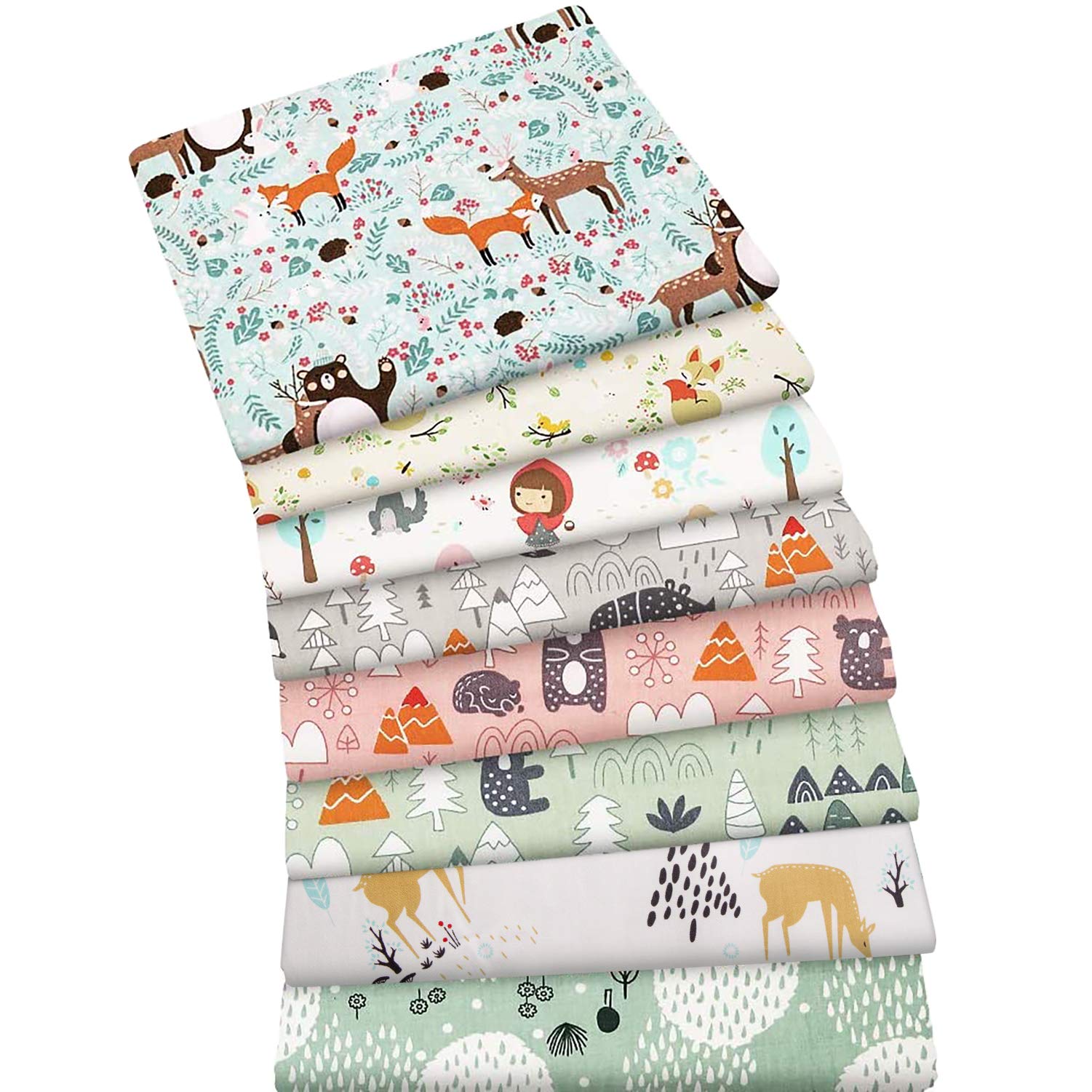 Aubliss 8pcs Fat Quarter Fabric Bundles 100% Cotton 19.6'' x 19.6''(50cm x 50cm) Quilting Cotton Craft Fabric Pre-Cut Squares Sheets for Patchwork Sewing Quilting Crafting(Forest)