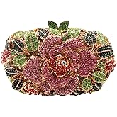 DEBIMY Rose Flower Crystal Purses Sparkly Rhinestone Evening Clutch for Women Wedding Party Cocktail Handbags
