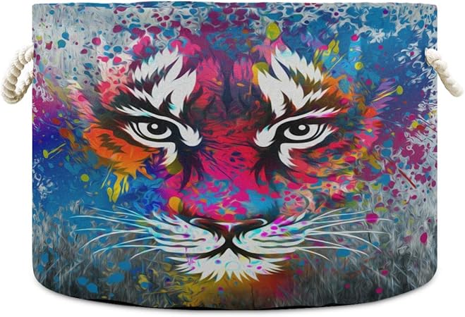 Cesta de almacenamiento de juguetes de tigre abstracta y colorida