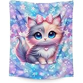 Kids Blankets Cute Cat Blanket for Girls 6-8 Gift for Daughter Granddaughter, Cozy Soft 50 x 40 Inches Lightweight Flannel Throws for Chair Travel Sofa Living Room