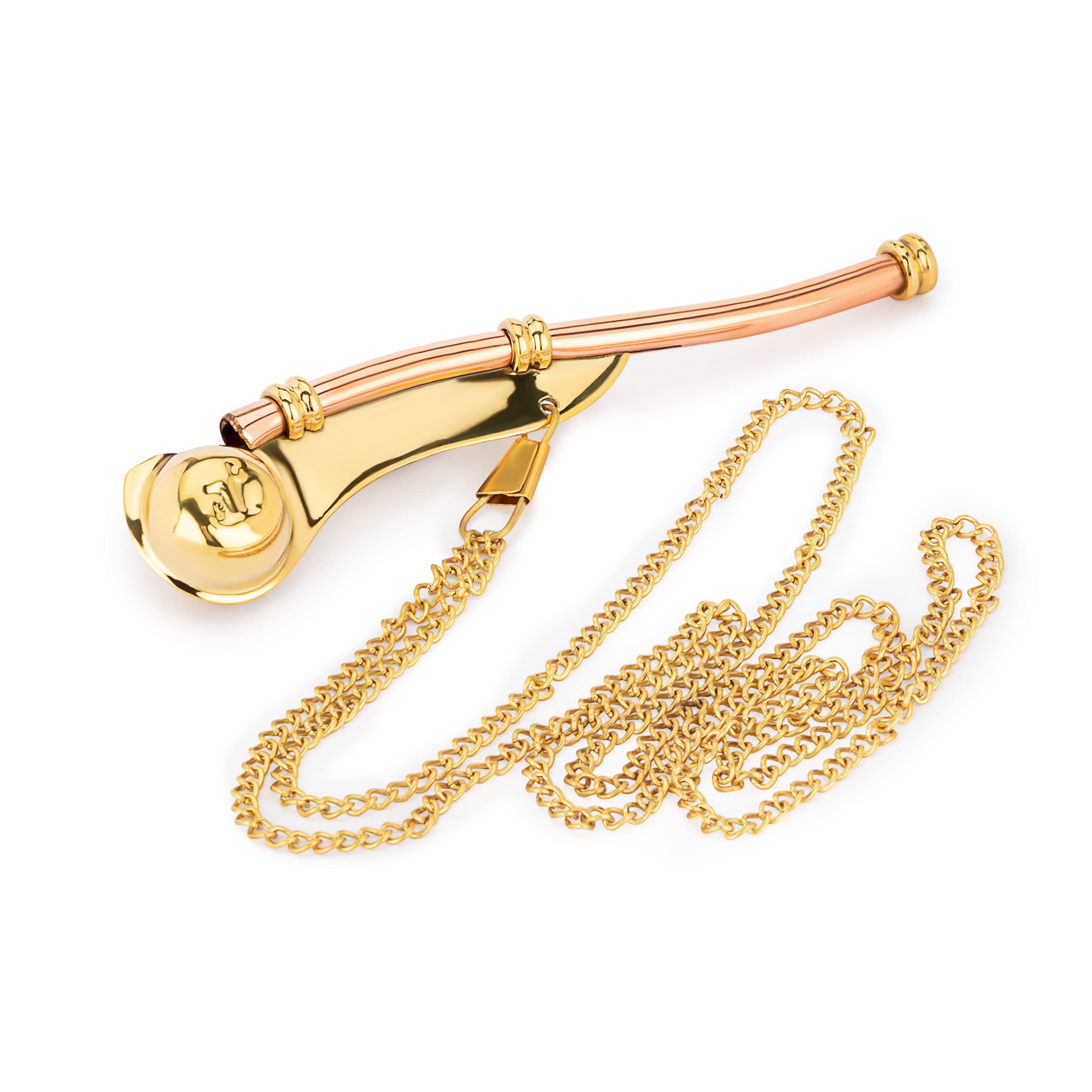 NKlaus 12 cm maritime boatman whistle with chain 80 cm brass copper clear sound quality 11515