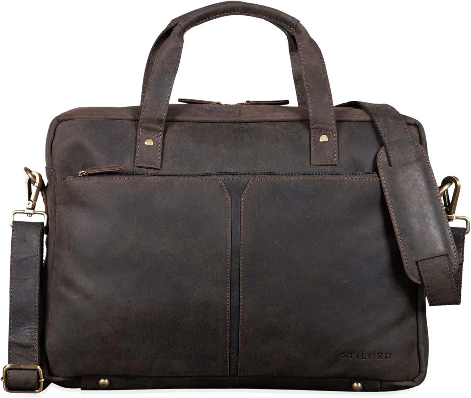 STILORD 'Geralt' Vintage Leather Bag Men Messenger Briefcase Satchel Shoulder Bag Large 15,6 inch Notebook Bag Attachable, Colour:Dark - Brown - Image 4