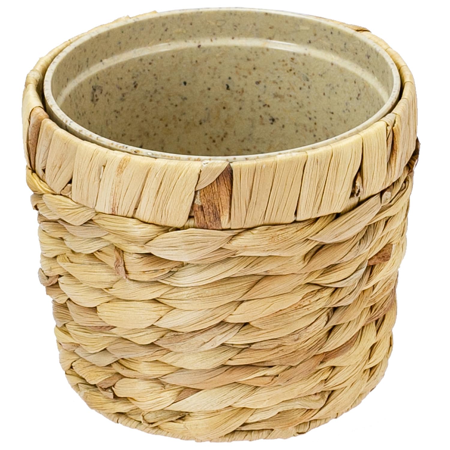 HMF Innovative Flower Pot Braided from Water Hyacinth with Plant Pot Made from Sustainable Raw Materials, Round, 14 cm Diameter