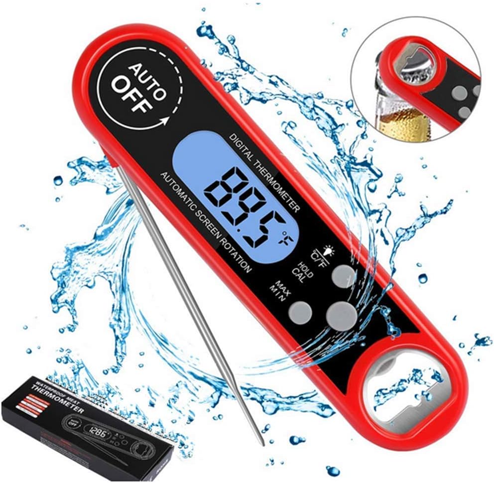 Digital Meat Thermometer- Best Waterproof Ambidextrous Thermometer with Backlight & Calibration Digital Food Thermometer for Kitchen, Outdoor Cooking, BBQ, and Grill (Red)