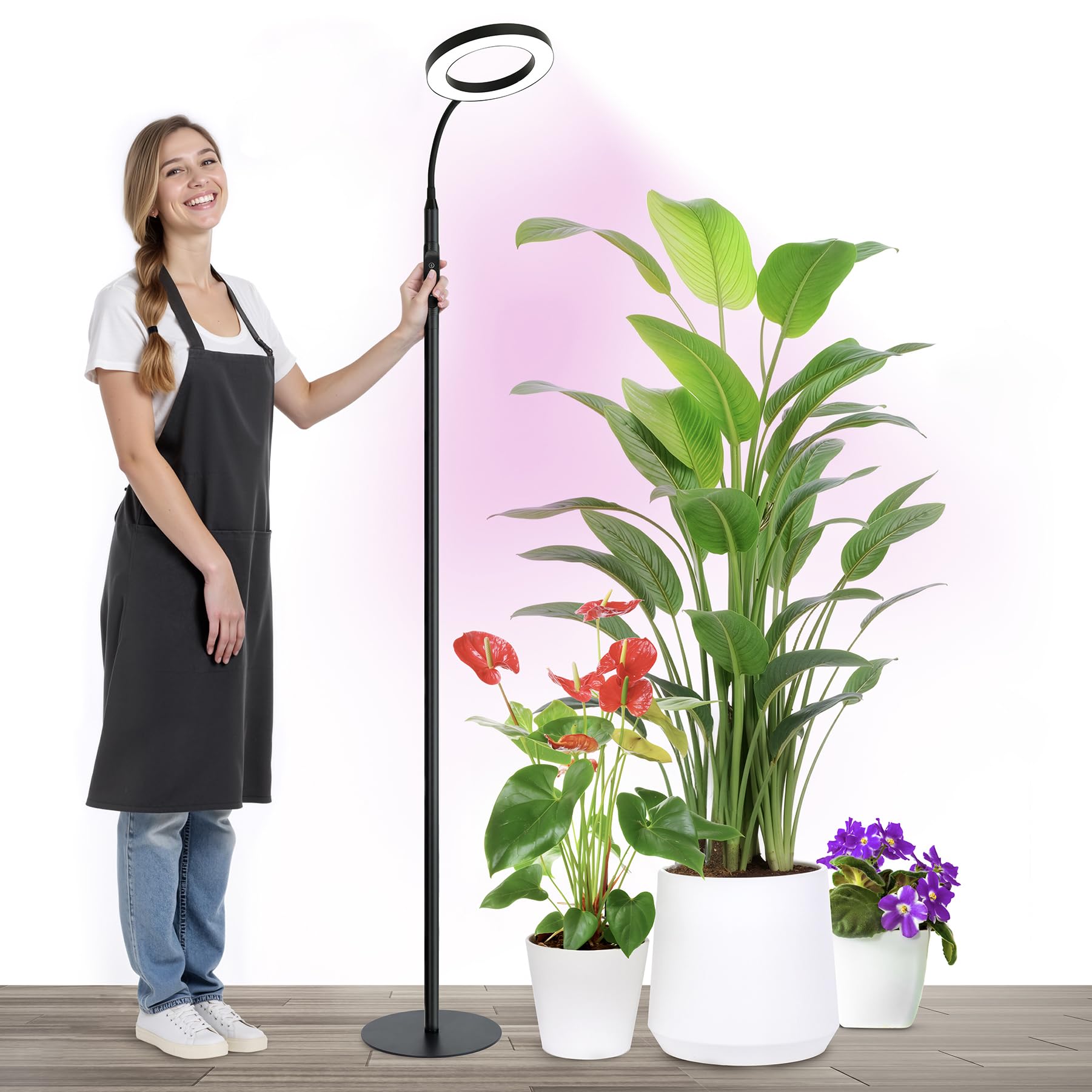 Photo 1 of Vsoke 20W Indoor Plant Grow Light with Embedded Controller, Red Blue Warm Full Spectrum 95 LED Bulbs, Adjustable Height,Auto Timer,Dimmable Halo Growing Stand Lmap for Tall Large Small Plant Growth