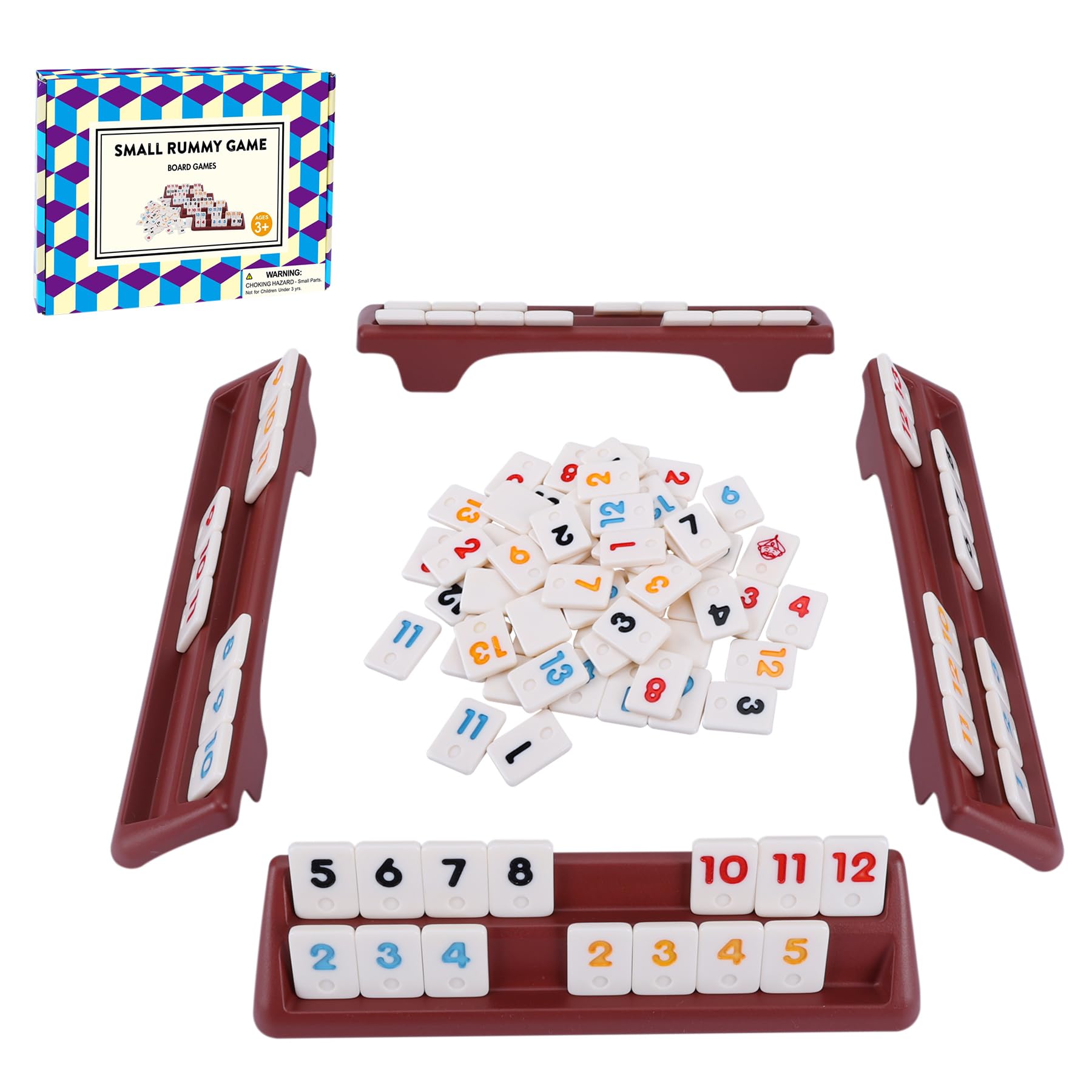 GOTHINK Rummy Game Set - 106 Tiles Travel Size Rummy Cube Set with 4 Double Holders/Trays, Mini Classic Game for Family Adults Kids, 2-4 Players