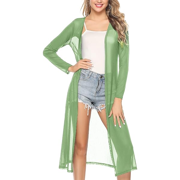 トップス todo SHEER LAYERED LONG CARDIGAN 646 - Sheer Lace Long Sleeve Open Front Long Body Asymmetric Hem