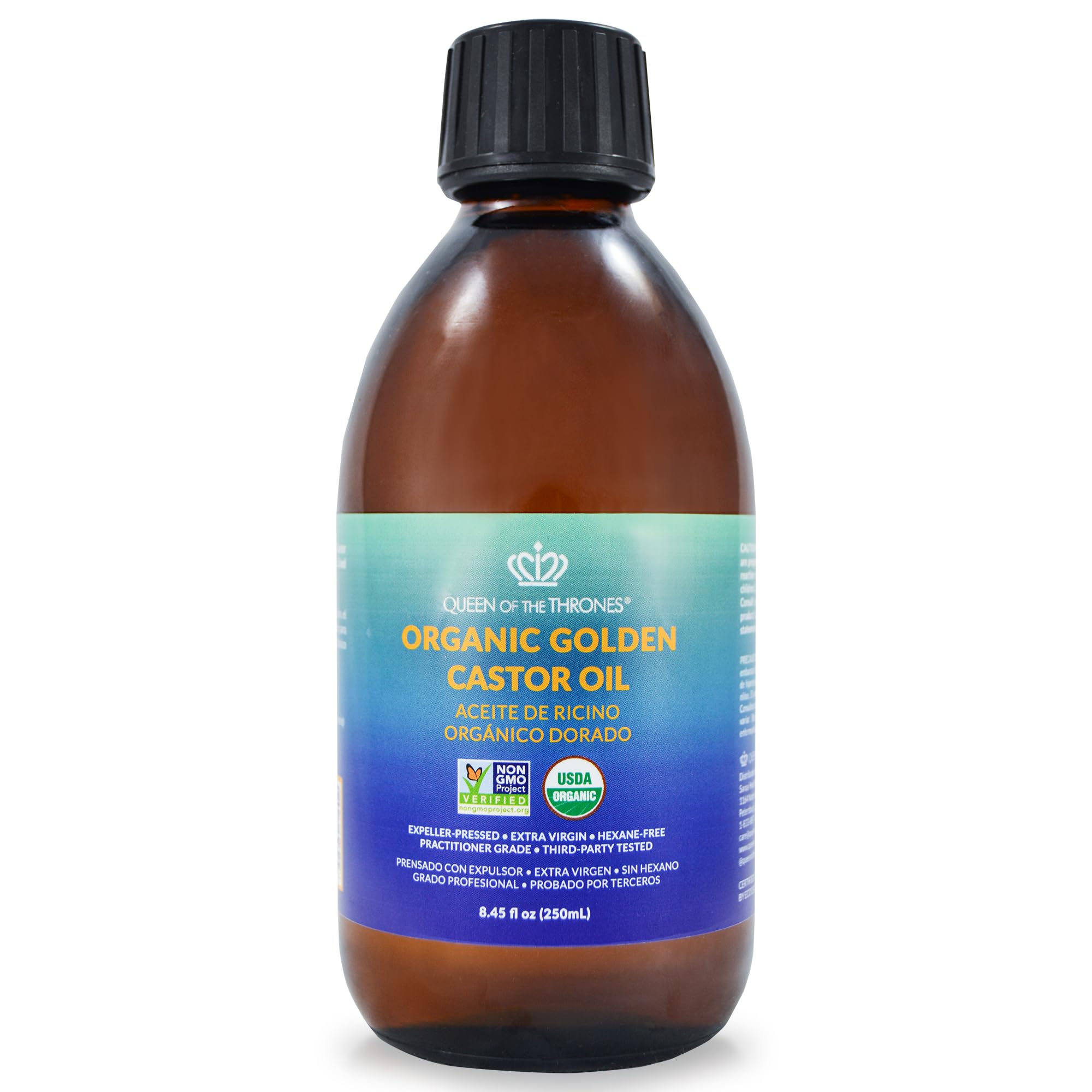 QUEEN OF THE THRONES Organic Golden Castor Oil - 8.45oz (250mL) | 100% Pure & Expeller-Pressed for Hair, Skin & Nails | Hexane-Free | USDA Certified Organic