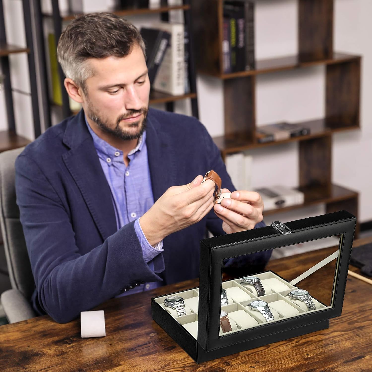 SONGMICS Watch Box with 12 Slots, Watch Case with Glass Lid, Watch Display Box with Removable Watch Pillows, Metal Clasp - Image 4