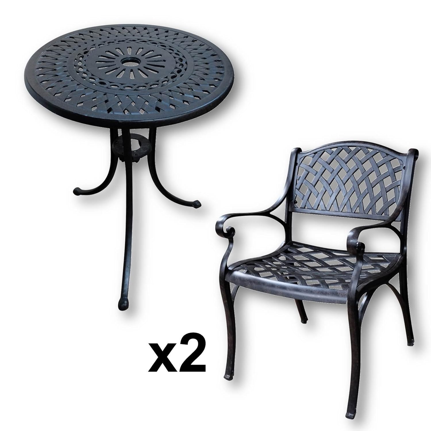Lazy Susan - EVE 60 cm Bistrotisch mit 2 Stühlen - Rundes Gartenmöbel