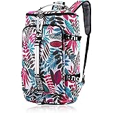 DEARART Backpack Bag Gym Bag For Women, Four Fashion Ways Waterproof Duffle Backpacks Beach Bags, Suit Gym Travel Sport Beach, Floral Leaves White