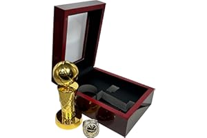 Express Medals Champion Basketball Trophy and Championship Gold Color Ring with Gift Award Box Tournament Set Fantasy Presentation
