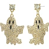 MADISON TYLER Halloween Statement Dangle Earrings for Women | Statement Movable Skull with Pumpkin | Jewelry for Halloween Party | Holiday Gift (Gold Pave Rhinestone Ghost)