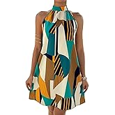 Floerns Women's Geo Print Halter A Line Dress Sleeveless Vacation Short Dresses