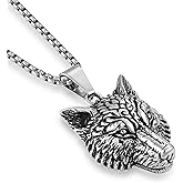 Raymard Viking Tribal Wolf Necklace, Norse Talisman Pendant for Men, with 24" Rolo Chain