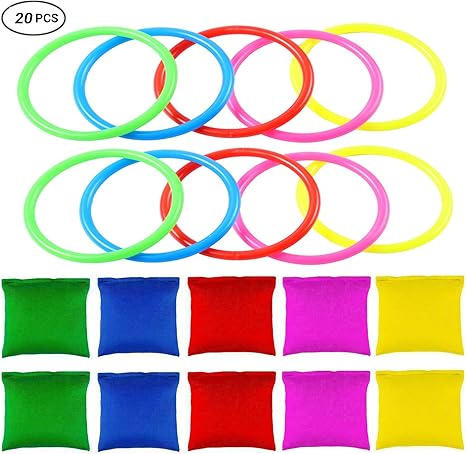 20pcs Nylon Bean Bags Plastic Rings Game Sets For Kids Ring Toss