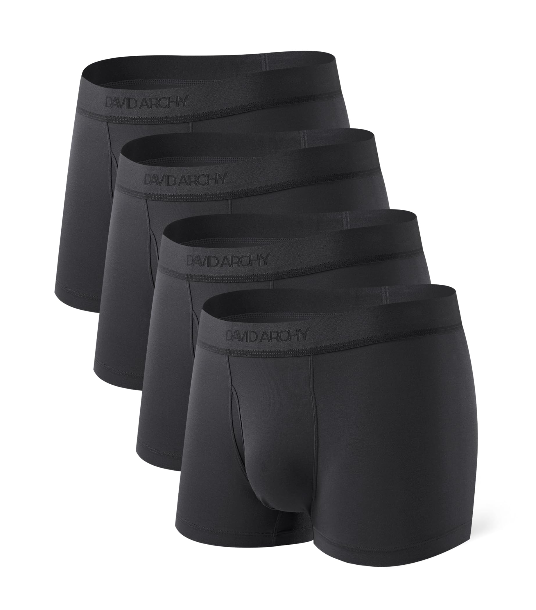 Photo 1 of DAVID ARCHY Men's Trunks Underwear Modal Support Pouch with Fly Ultra Soft Breathable Men's Underwear 4 Pack (L, Black)