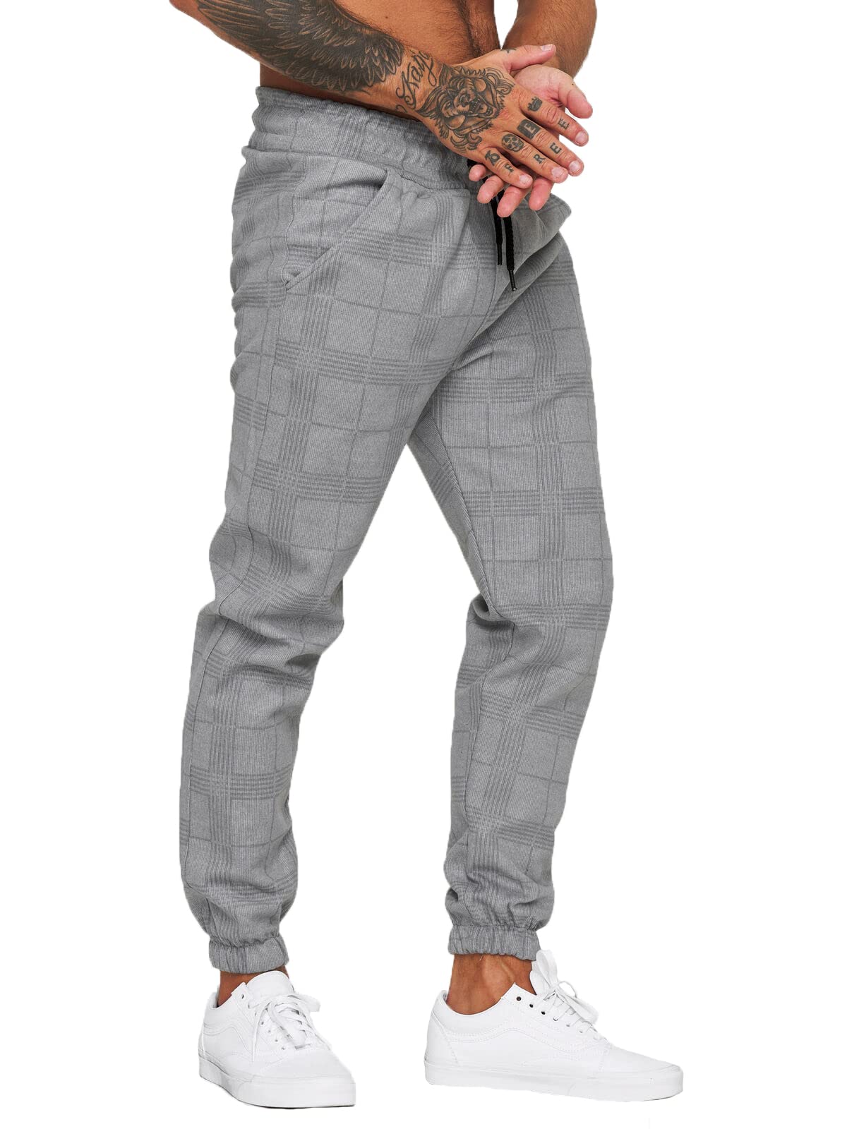 Yageshark Jogging Bottoms for Men, Tracksuit Bottoms, Loose-Fit Sports Trousers, Long, Chequered, Casual