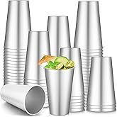 Jingmore 100 Pack 16 oz Disposable Plastic Cups Aluminum Party Tumbler Stackable Plastic Drinking Cups for Hot Cold Drinks Coffee Cocktail Beverage for Wedding Birthday Graduation Picnic(Silver)