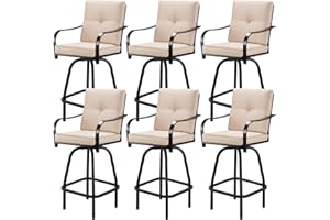 STRPRETTY BASIC Patio Swivel Bar Stools Set of 6, Outdoor Bar Height Patio Swivel Chairs with Cushion for Garden Balcony Backyard (Beige)