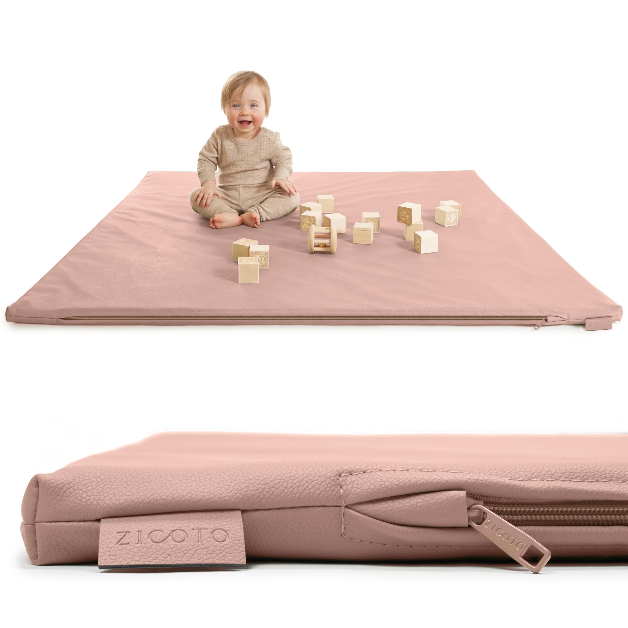 Photo 1 of Stylish Vegan Leather Baby Play Mat - Soft, Easy to Clean Floor Mat Creates A Safe Play Area for Your Baby - The Perfect Modern Foam Playmat Fits Nicely with Your Kids Playroom Or Home Decor
