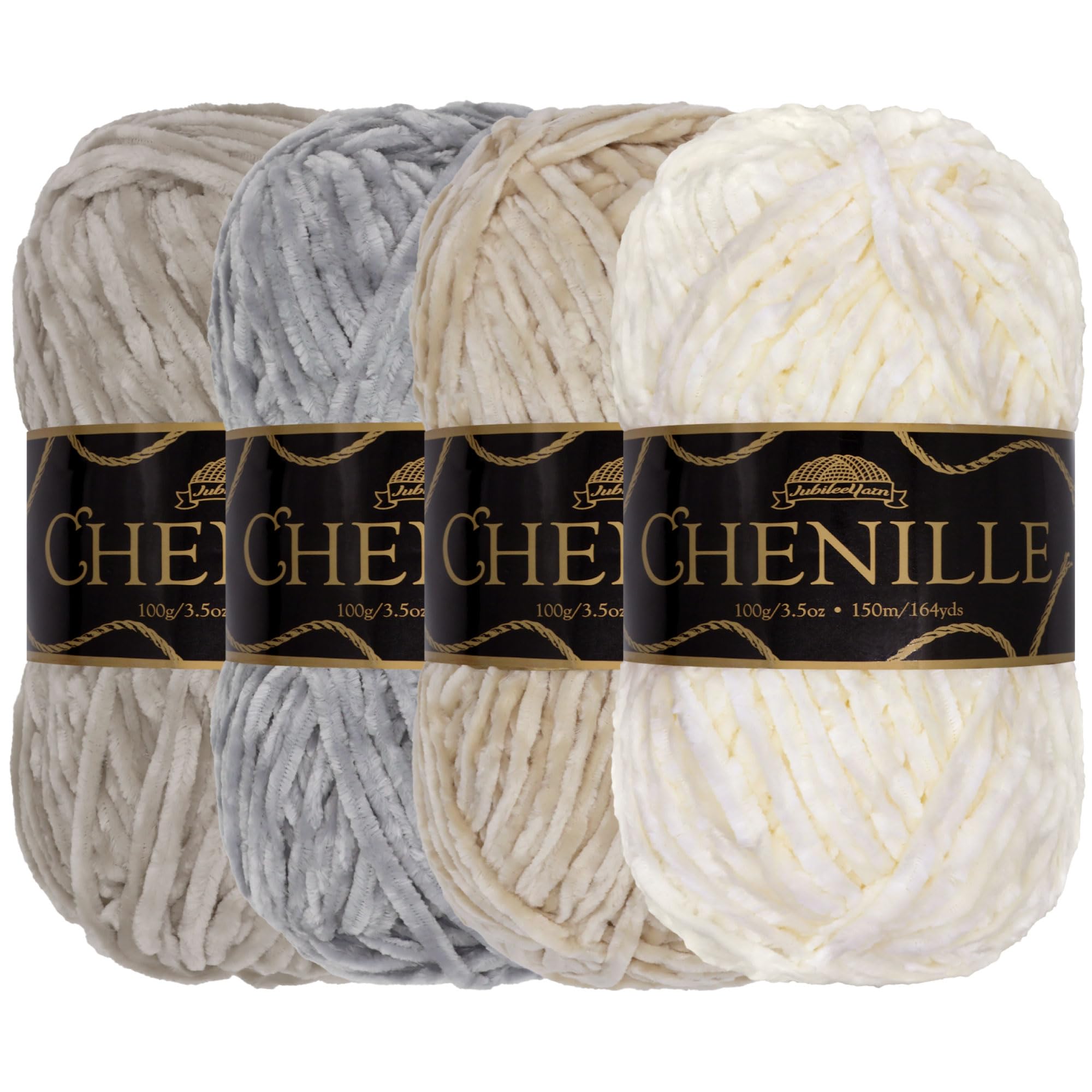 JubileeYarn Chenille Yarn - Worsted Weight - 100g/Skein - Shades of White - 4 Skeins — image 1
