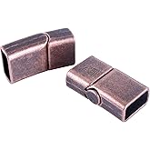 KONMAY Magnetic Jewelry Bracelet Clasps, 10 Sets 12.0x6.0mm Antique Copper Flat Closure Magnetic End Caps for Leather Bracelet Making