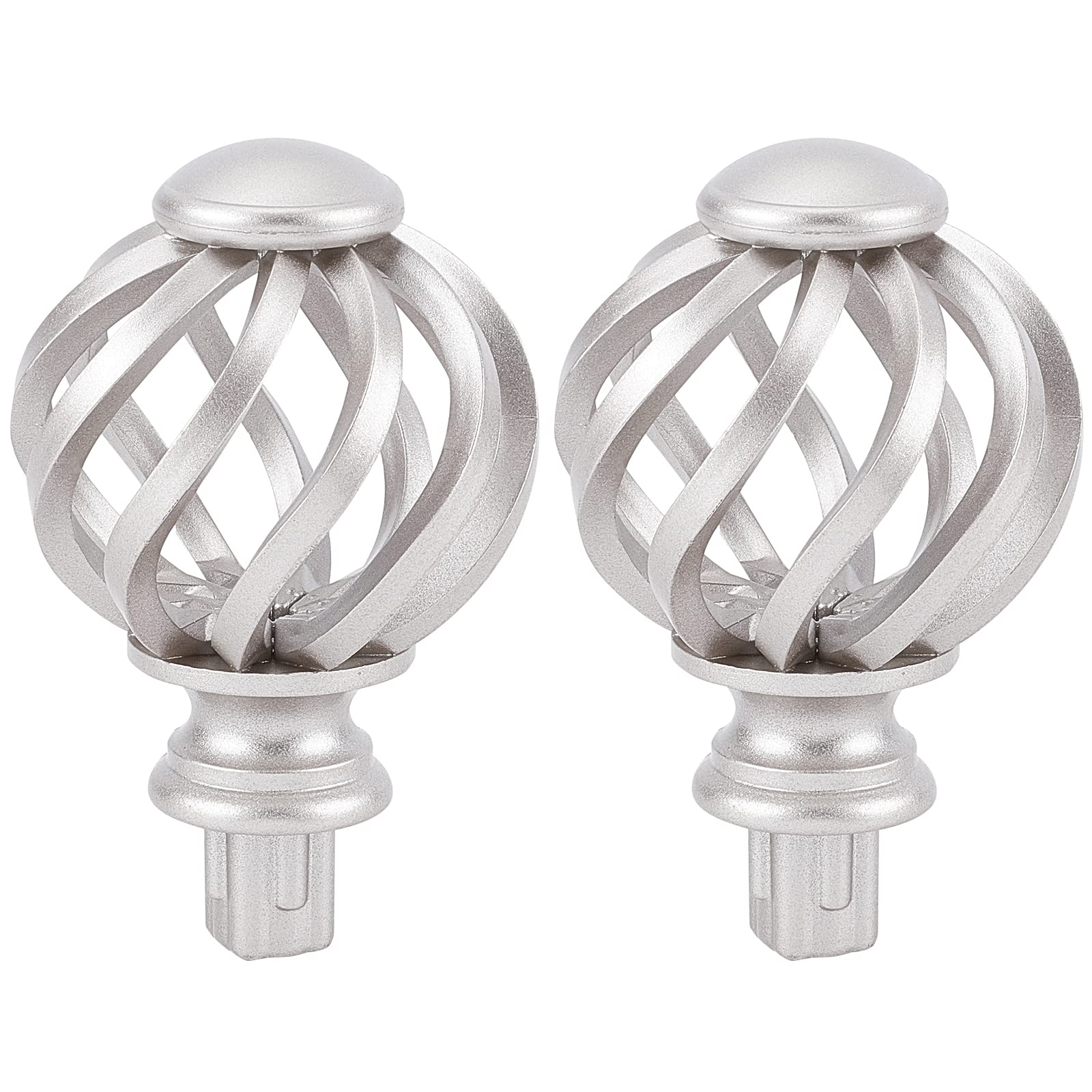 GORGECRAFT 2PCS Round Curtain Rod Finials Drapery Pole Ball End Sliver Cage Replacement Decorative End Head Caps for Home Office 1/2 Inch Curtain Rod