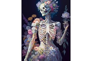 CROSHOM Skull Flower Diamond Painting Kits for Adults, DIY Full Round Drill 5D Full Drill Crystal Rhinestone Sugar Skull Diamond Art Kits,Gem Art Craft Home Wall Decor 12 x 16 in