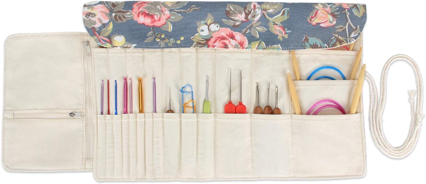 Teamoy Knitting Needles Holder Case(up to 11 Inches), Cotton Canvas