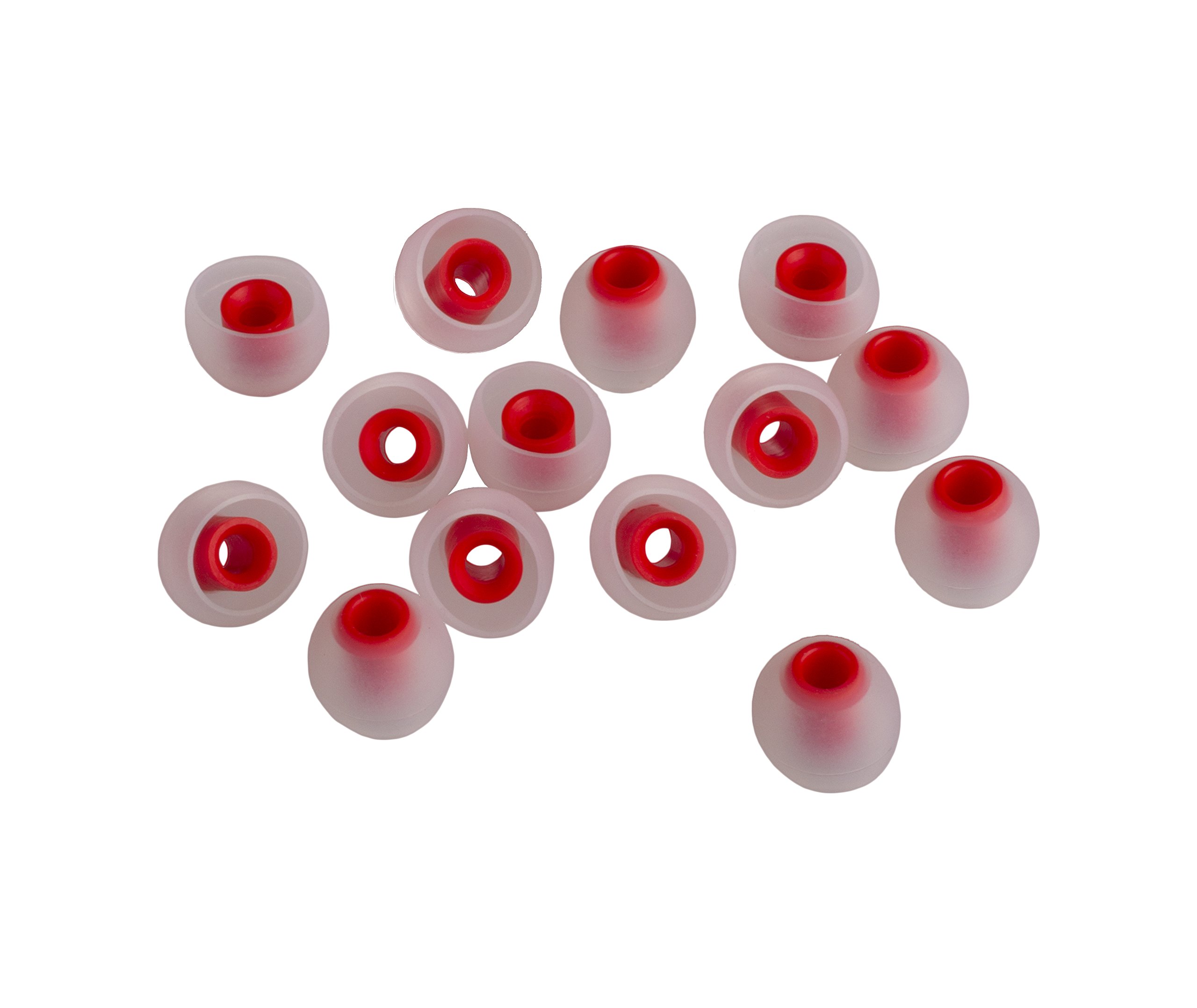 Xcessor (L 7 Pairs (14 Pieces) of Silicone Replacement In Ear Earphone Large Size Earbuds. Replacement Ear Tips for Popular In-Ear Headphones. Transparent/Red