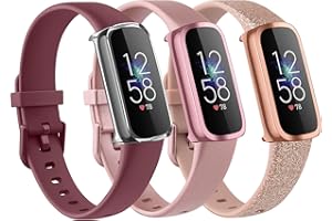 YILED 3 Pack Bands for Fitbit Luxe Bands with Screen Protector Case, Soft Silicone Sport Replacement Wristbands Strap for Fitbit Luxe Women