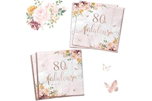 HAKOTI 40Pcs 80th Birthday Napkins-Rose Gold for Women 80th Birthday Decorations 80th Falulous Theme Paper Napkin for Anniversary,Wedding,80th Birthday Party Favors