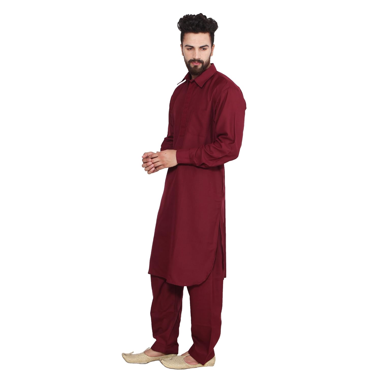 sojanya (since 1958) men's maroon cotton blend pathani kurta salwar