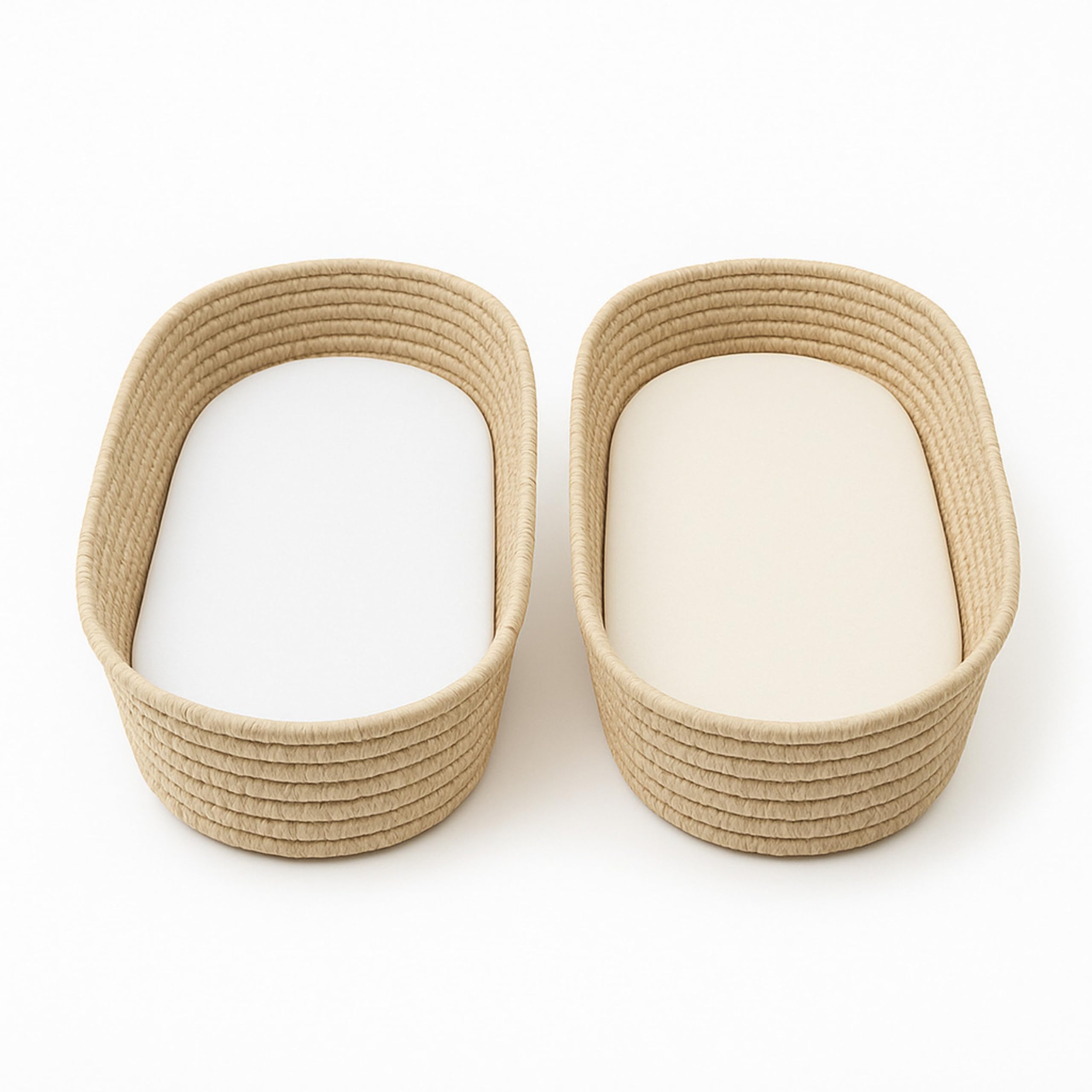 Dudu N Girlie Moses Basket Sheets Fully Fitted – 75 x 30 Moses Basket Bedding - Hypoallergenic Baby Pram Sheets Bedding Elasticated Breathable Easy Care (Pack of 2, White & Cream)