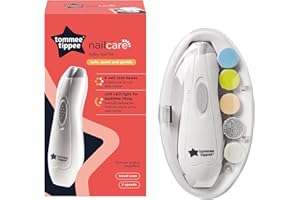 Tommee Tippee Electric Baby Nail File, with Six Filing Heads for Baby and Adult Use, Battery-Powered Infant Nail Clipper with LED Light and Adjustable Speed and Direction Settings
